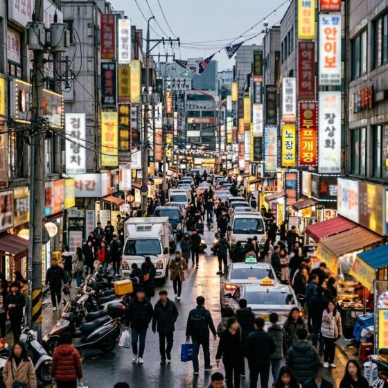 붐비는 거리 — AI로 만든 예시 이미지